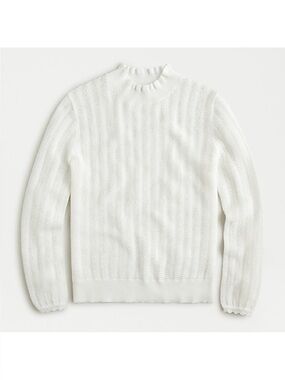 J.Crew White Pointelle Ruffle Mockneck Summer Sweater Medium